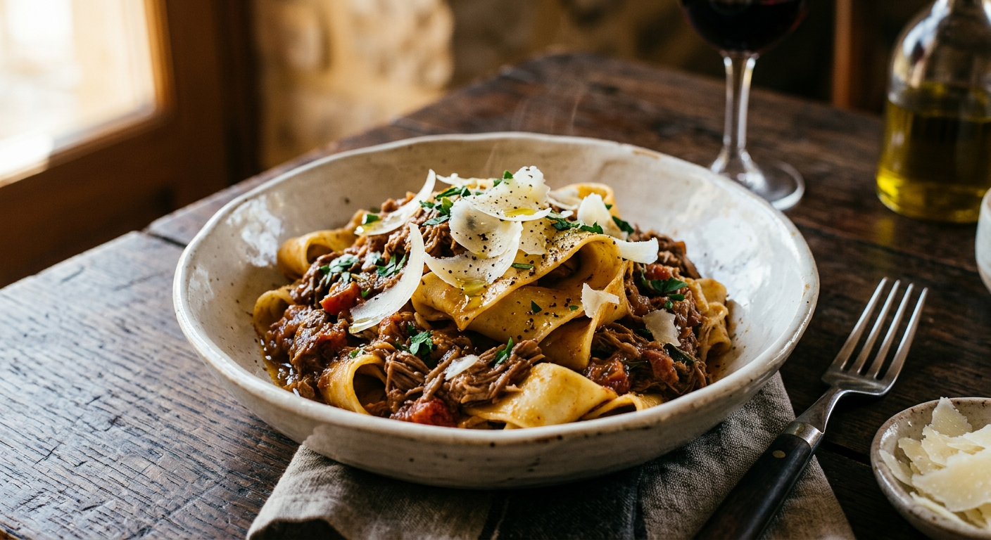 Hand-rolled pappardelle with lamb ragù and shaved pecorino